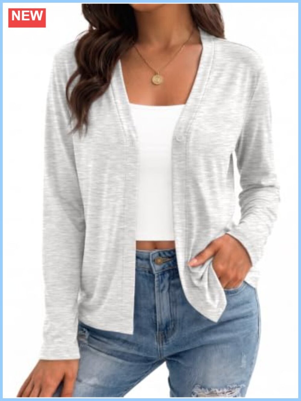 Lightweight Slightly Cropped Cardigan Single Button Long Sleeve Layer